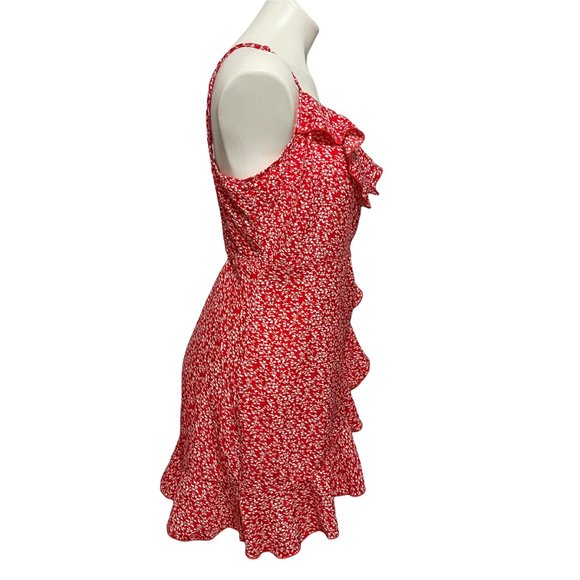 Shein Medium Red Floral Front Wrap Mini Dress - Picture 4 of 7